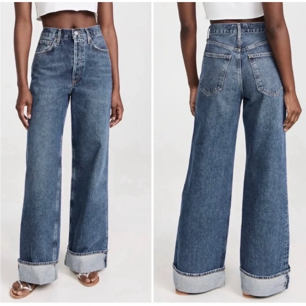 AGOLDE Dame High Rise Wide Leg Jeans‎ Dark Indigo Blue 24